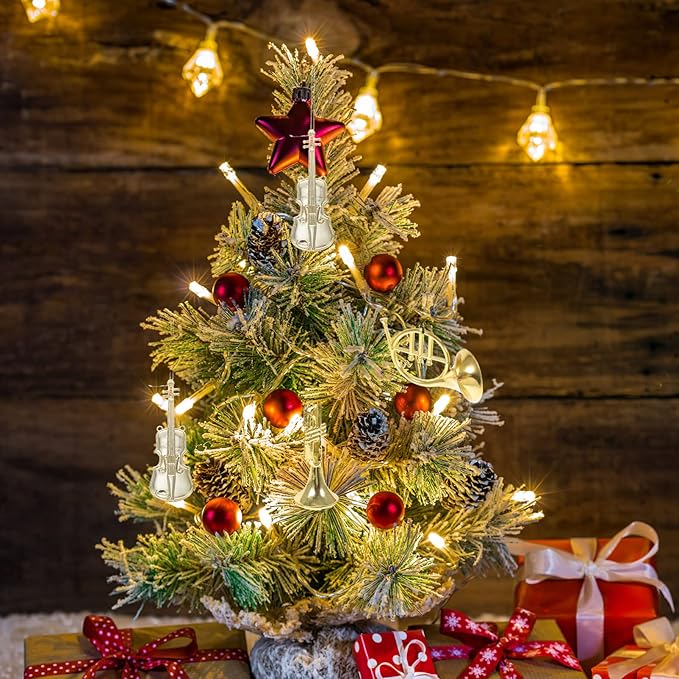 12pcs Musical Instrument Christmas Ornaments, Gold French Horn Trumpet Violin