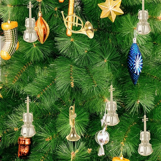 12pcs Musical Instrument Christmas Ornaments, Gold French Horn Trumpet Violin