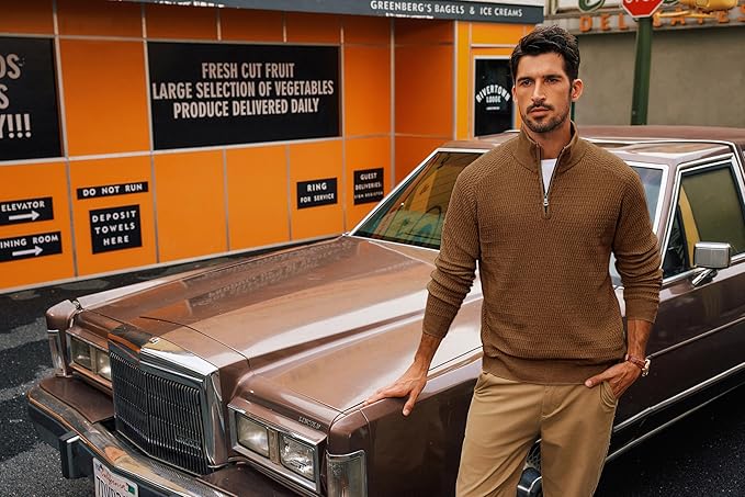 Mens Jumper Quarter Zip Sweaters, V Neck