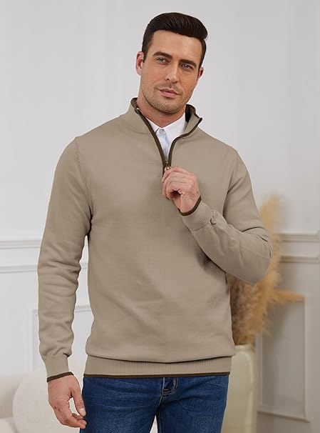 Mens Quarter Zip Sweater Mock Neck Pullover Long