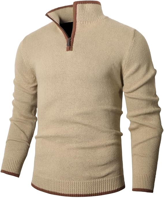 Mens Quarter Zip Sweater Mock Neck Pullover Long