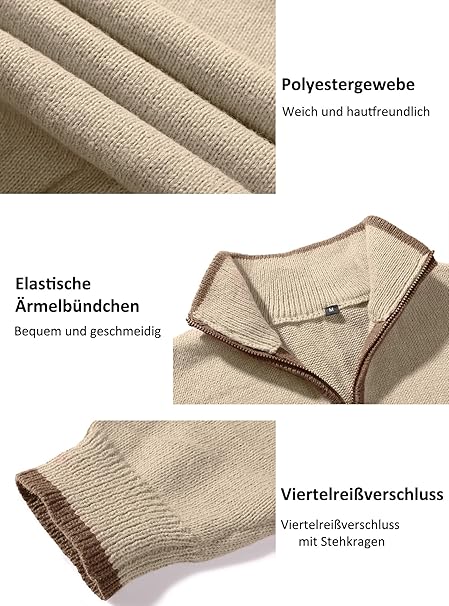 Mens Quarter Zip Sweater Mock Neck Pullover Long