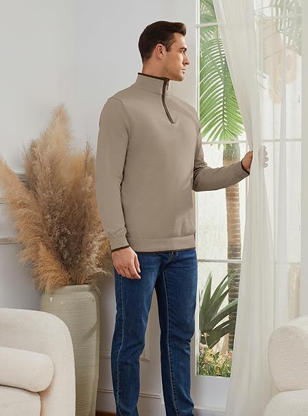 Mens Quarter Zip Sweater Mock Neck Pullover Long