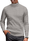 Mens Turtleneck Jumper Cable Knit Roll Neck